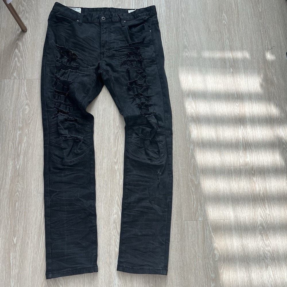 Smoke Rise Jeans Distressed Slim Fit Denim Men's 36x34 Black Dark Wash